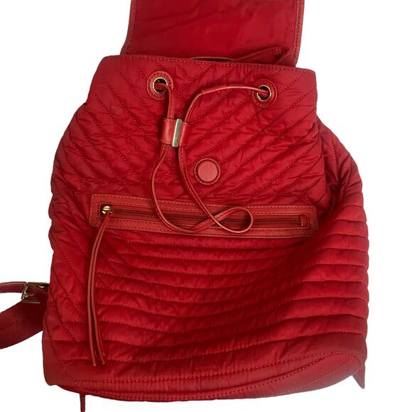 Tory Burch Red Backpack Leather Quilted Nylon Bag - Picture 9 of 13